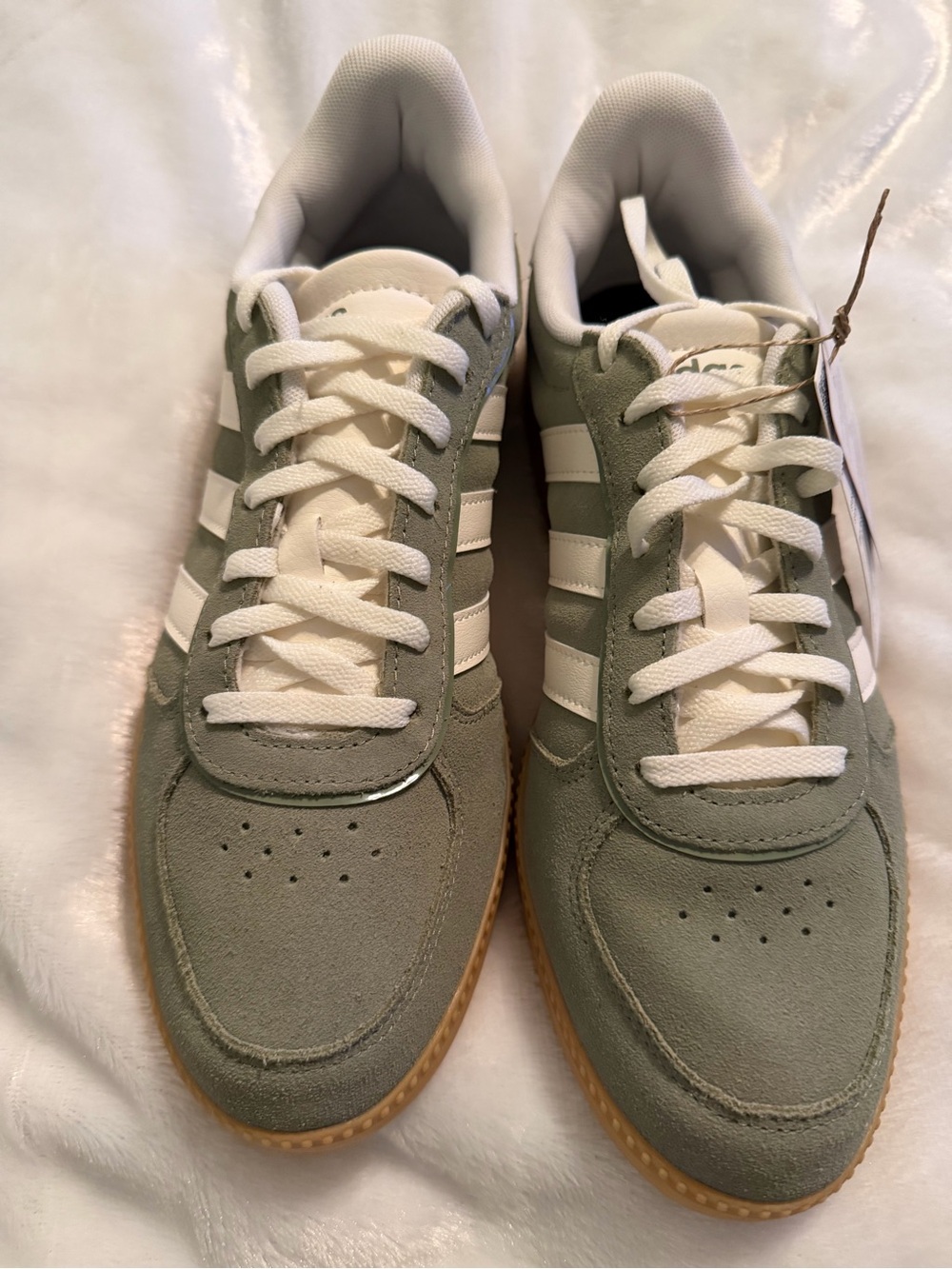 adidas Olive Green Suede Sneakers with White Stripes and Gum Sole - Picture 5 of 11